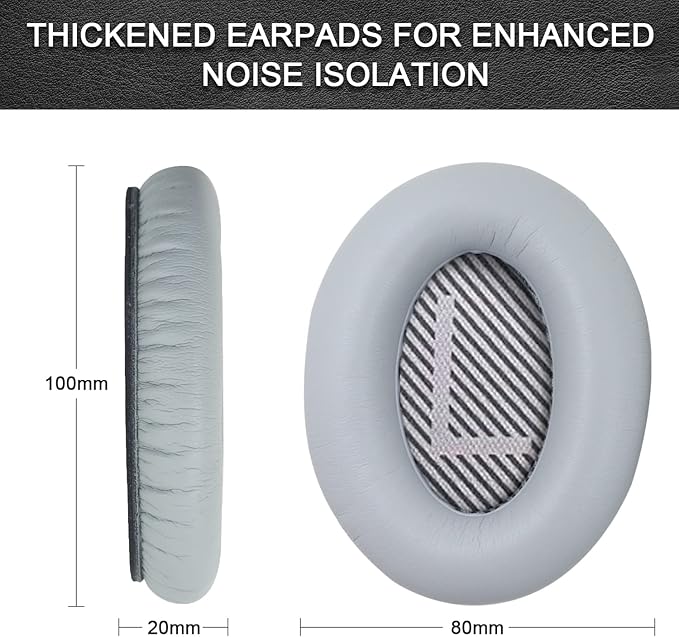 Replacement Ear Pads for Bose QuietComfort 35 35 II 15 25(qc 35 25 15/QC35 ii), Headphone Ear Covers, High Density Memory Cotton, Soft Leather, Adaptive Noise Isolation Headphones Pads Cushions-Grey