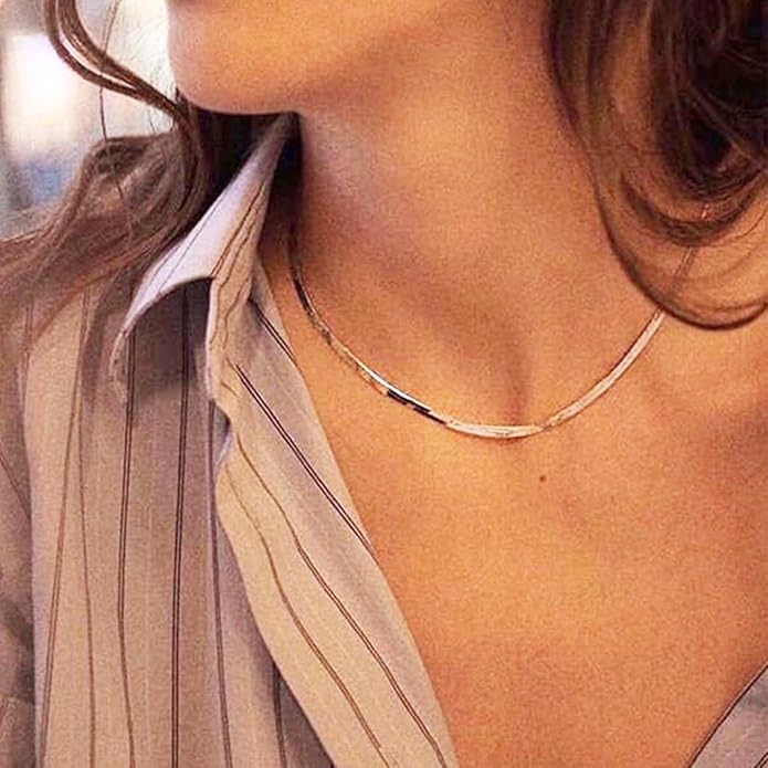 Fashion Necklace, White Gold and 18K Gold Plated Necklaces, Snake Chain, Rope Chain.Best Gift for Woman(16-18in)