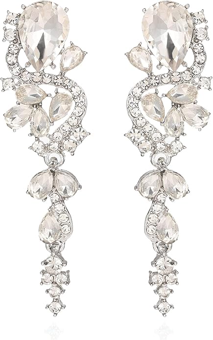 Rhinestone Statement Dangle Earrings Sparkly Crystal Bridal Wedding Earrings for Brides Bridesmaides Chandelier Teardrop Earrings for Women Prom Party