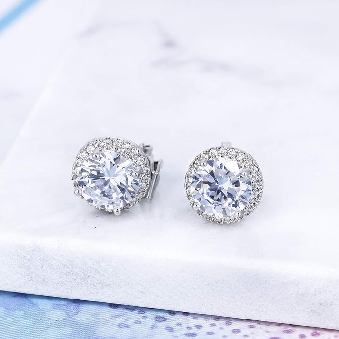 YOQUCOL 10MM Cubic Zirconia Crystal Clip On Stud Earrings Round Non Pierced Earrings for Women
