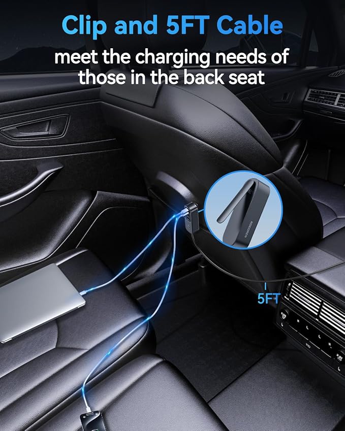 Rocoren 105W 6-Port Multiport Car Charger, PD Fast USB C Car Charger for Multiple Devices,Cigarette Lighter Adapter Car Travel Essentials for Road Trips with 5FT Cable,Car Accessories for iPhone 16/15