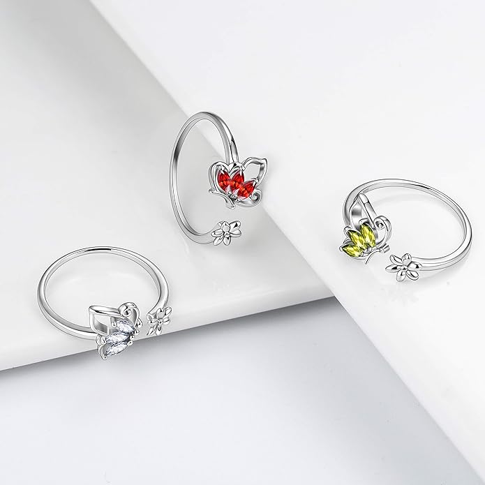 Aurora Tears Butterfly Jewelry,Women 925 Sterling Silver Butterflies Birthstone Pendant Necklace/Earrings/Rings Wedding Gift