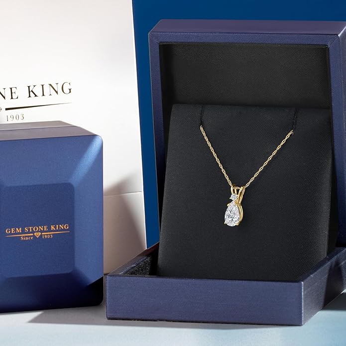 Gem Stone King 0.70 to 3 Carat 14K Gold IGI Certified Pear Shape Lab Grown Diamond Teardrop Pendant Necklace For Women | E-F Color | VS1-VS2 Clarity | With 18 Inch Gold Chain