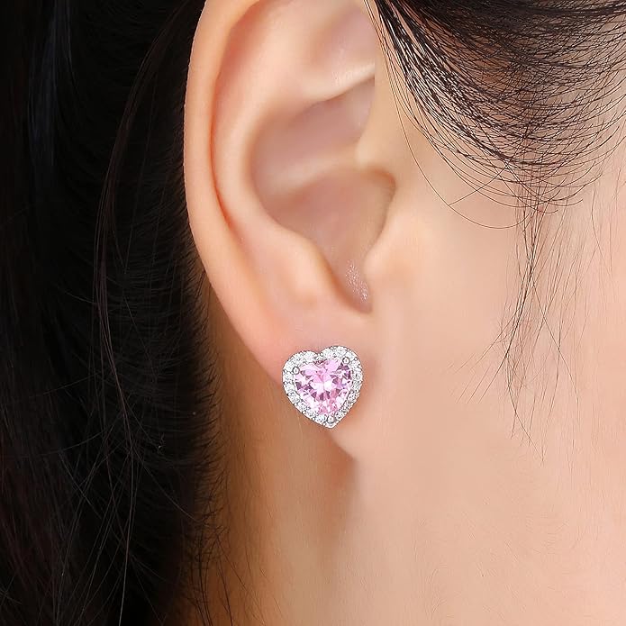YOMELA Cubic Zirconia Earrings Studs, Halo CZ Birthstone Simulated Diamond Stud Earrings for Women