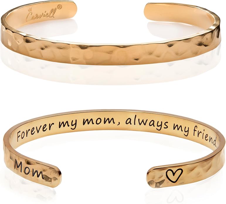 Carviell Engraved Cuff Bracelets for Women – Inspirational, Friendship, Love, Mom, Daughter, Sister, Christian, Graduation, Memorial & Wedding Gifts – 80+ Phrases – Stainless Steel, Gift-Ready