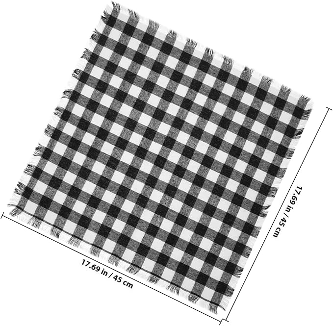 4pcs Cotton Buffalo Check Napkins with Fringe Black and White Checkered Cloth Napkins for Fall Halloween Wedding Machine Washable Rustic Farmhouse Table Decoration