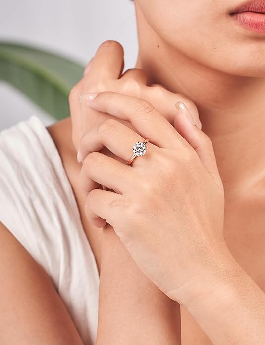 IMOLOVE Solitaire Moissanite Engagement Ring, 1CT D Color VVS1 Clarity, 925 Sterling Silver with 18K White Gold Plated, Ideal Gift for Women