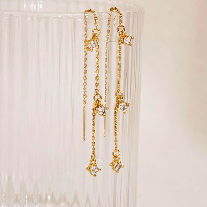 Gold Earrings for Women Trendy, Simple Dainty 14K Gold Plated Paperclip Square Chain Link Dangle Hoops Earrings Pin Stud Huggie Earrings Lightweight Hypoallergenic Minimalist Aesthetic Gold Jewelry for Christmas Gifts