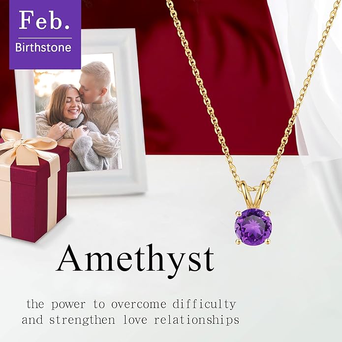 SMILEST Birthstone Necklace for Women Mom Wife, 1ct Sparkle Round Cut Birthstone Pendant 925 Sterling Silver Necklace Gifts for Women Mom Wife Friend