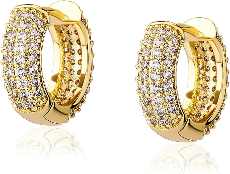 Solid Gold over S925 Sterling Silver 4-Row Moissanite Cuff Earrings, Seamless Huggie Design, Trendy Gift for Fashion-Forward Friends