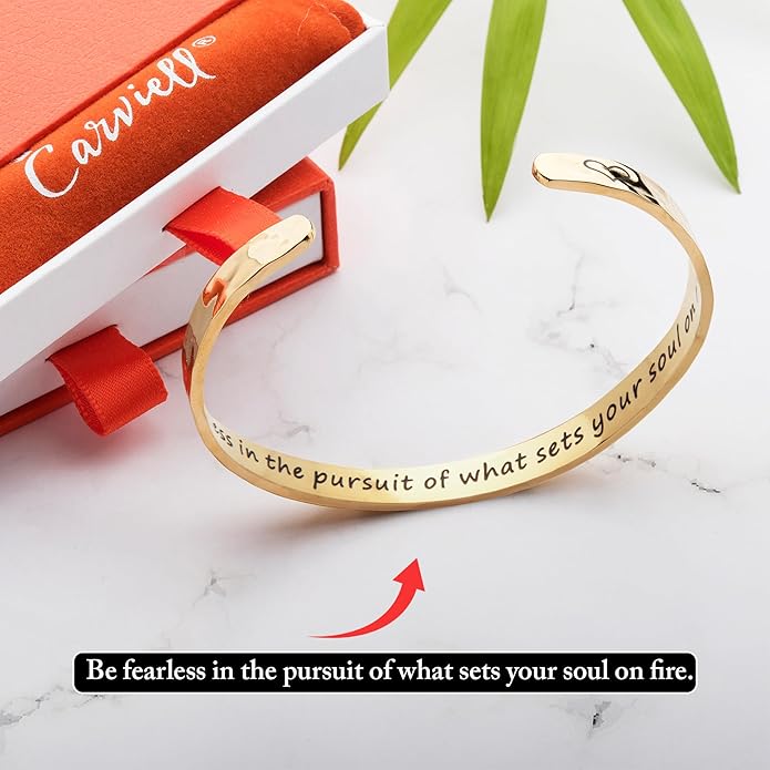 Carviell Engraved Cuff Bracelets for Women – Inspirational, Friendship, Love, Mom, Daughter, Sister, Christian, Graduation, Memorial & Wedding Gifts – 80+ Phrases – Stainless Steel, Gift-Ready