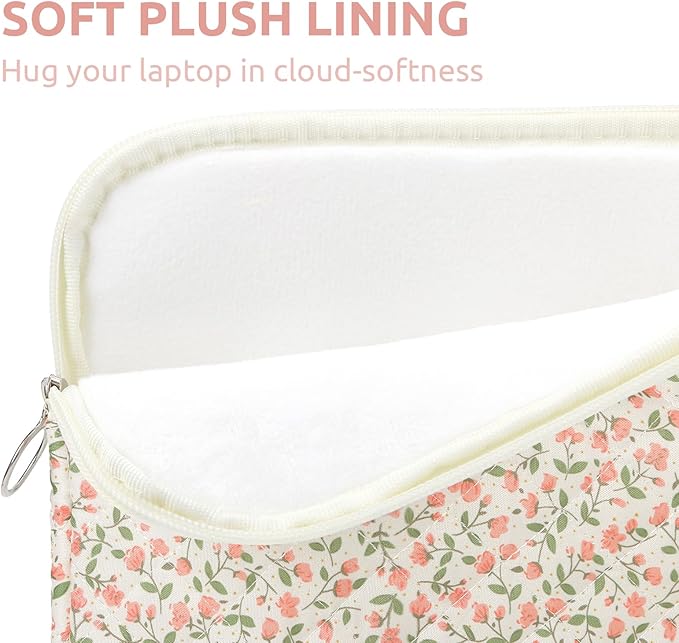 Puffy Laptop Sleeve 13-15.6 Inch Cute Quilted Laptop Protective Case Padded Floral Computer Sleeve for MacBook (B-Pink, 13 Inch)