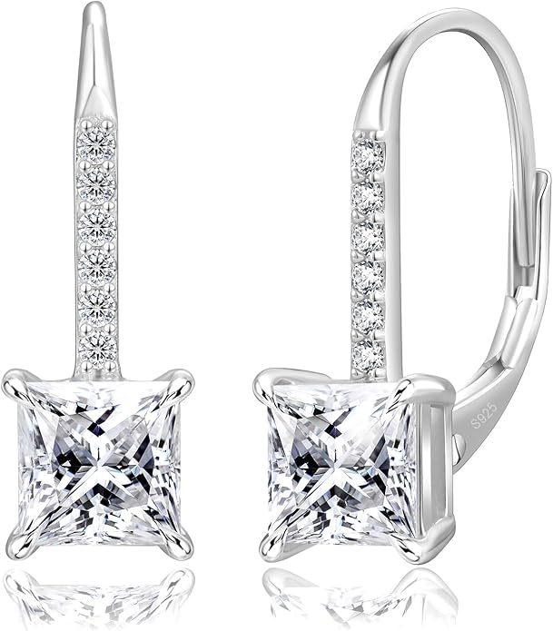 KRKC Moissanite Earrings, 1.0ct-2.0ct D Color Lab Created Diamond Earring, 14k White Gold Plated Sterling Silver Dangle Earrings S925 Leverback Drop Earring for Women Hypoallergenic Jewelry for Gifts