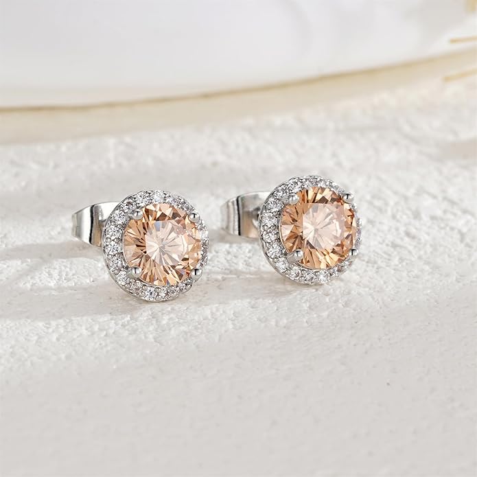 YOMELA Cubic Zirconia Earrings Studs, Halo CZ Birthstone Simulated Diamond Stud Earrings for Women