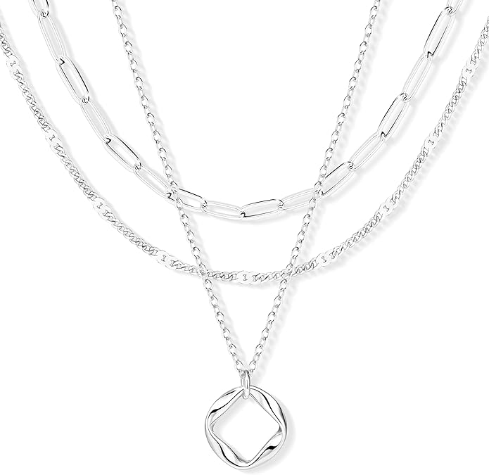 Layered Gold Necklaces for Women, Stackable Dainty 14K Gold Silver Plated Trendy Simple Heart Diamond Cross Bow Circle Pendant Paperclip Choker Dot Chain Necklace,Jewelry Set Gifts for Women