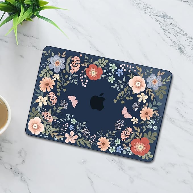 MOSISO Compatible with MacBook Air 13 inch Case 2025 2024 2023 2022 M4 A3240 M3 A3113 M2 A2681, Lush Floral Hard Shell&Keyboard Cover&Screen Protector for MacBook Air 13.6 inch Case, Blue