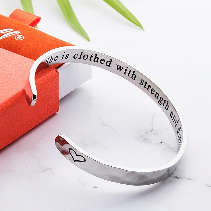 Carviell Engraved Cuff Bracelets for Women – Inspirational, Friendship, Love, Mom, Daughter, Sister, Christian, Graduation, Memorial & Wedding Gifts – 80+ Phrases – Stainless Steel, Gift-Ready