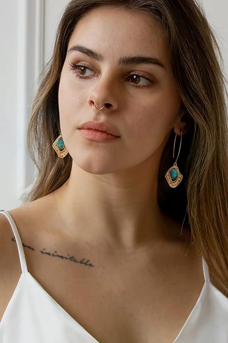 SOFYBJA Dainty 18K Gold Plated Disc Ball Triangle Sunburst Drop Earrings Long Dangle Lightweight Handmade Earrings Jewelry