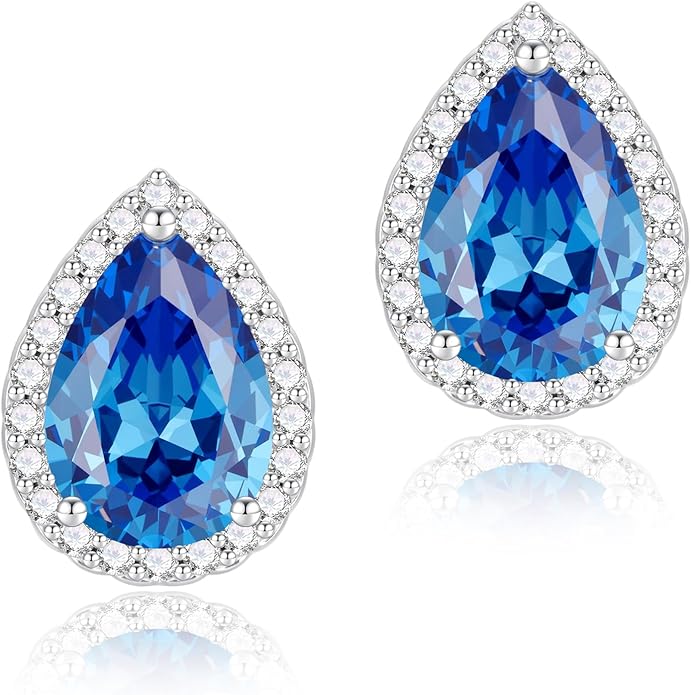 YOMELA Cubic Zirconia Earrings Studs, Halo CZ Birthstone Simulated Diamond Stud Earrings for Women