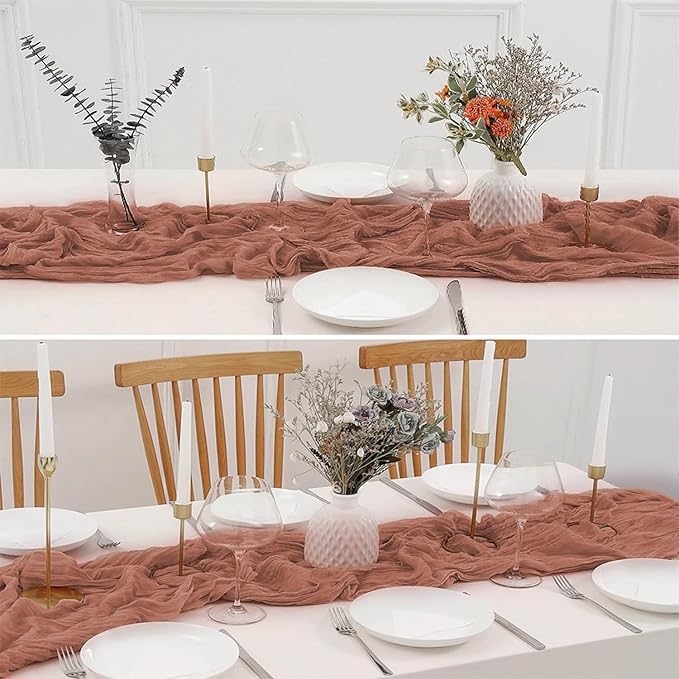 2 Pack 10 Ft Cheesecloth Table Runner Dusty Pink Gauze Long Table Runners Boho Gauze Cheese Cloth Table Runner Rustic Sheer Runner for Wedding Party Table Decor ( 35 x 120 Inch )