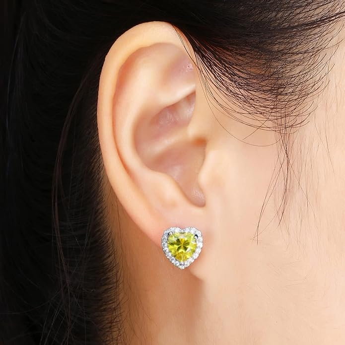 YOMELA Cubic Zirconia Earrings Studs, Halo CZ Birthstone Simulated Diamond Stud Earrings for Women