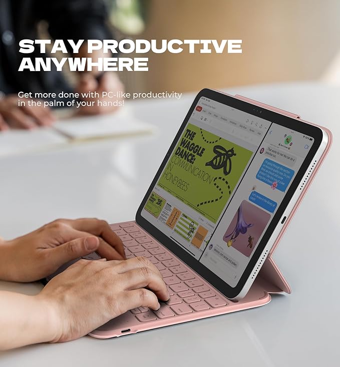 Dexnor for iPad (A16) 11th/10th Generation Case with Keyboard Ultra-Light Magnetic Detachable Folio Keyboard Cover Multi-Touch Trackpad Backlit for iPad 10th Gen 10.9" (2022)/11th Gen (2025), Pink