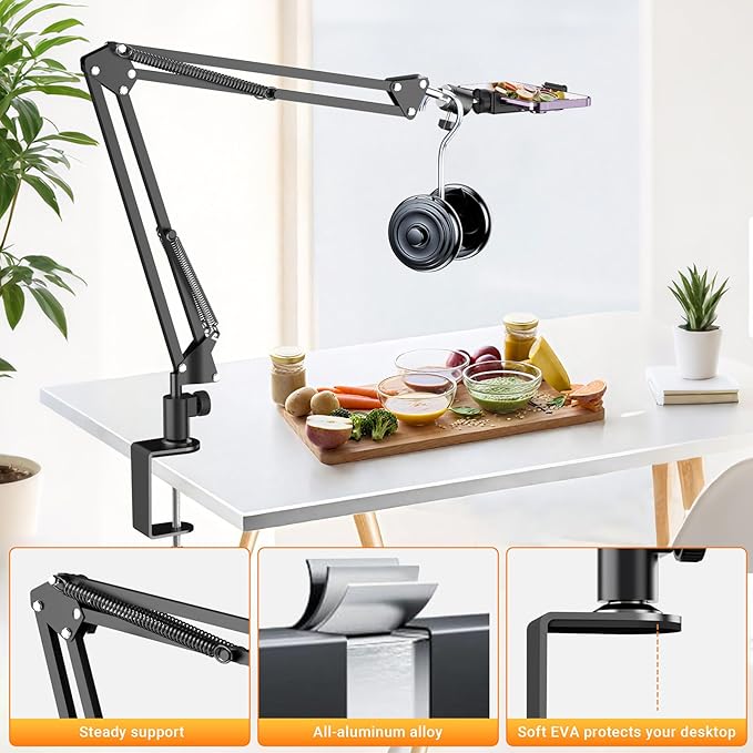 Tall Overhead Camera Mount, High Desk Phone Tripod Mount for Video Recording, Content Creator Essential Compatible with iPhone Compact Cam for Live/YouTube/TikTok