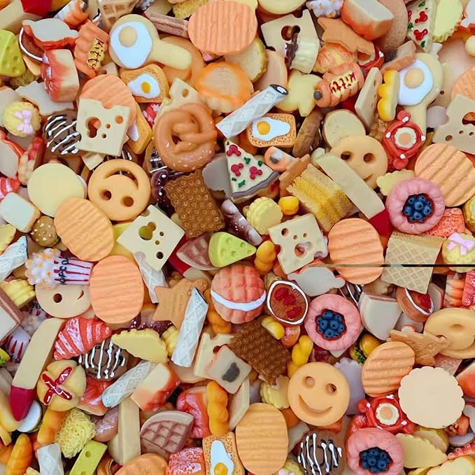 50pcs Cute Slime Charms Mixed Set Resin Flatback for DIY Craft Making and Ornament Scrapbooking Beads Assorted Candy Fruit Cake Resin Ornament Kit Making Supplies