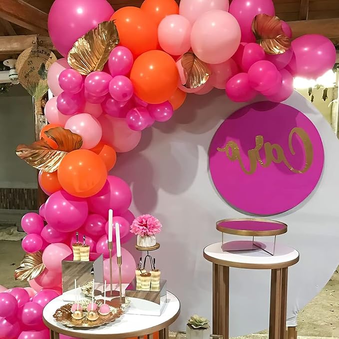 Hot Pink and Orange Latex Helium Balloons,55pcs 12inch Hot Pink and Orange Room Party Decorations
