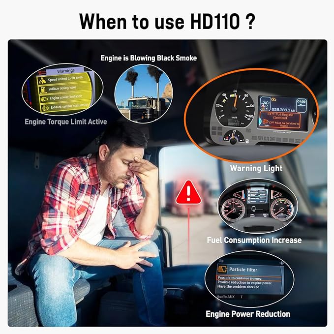 ANCEL HD110 Heavy Duty Truck Scanner with DPF Regen and Reset for Detroit Paccar Engine, Full System HDOBD & OBD2 Scanner for Diesel Trucks Lifetime Free Updates