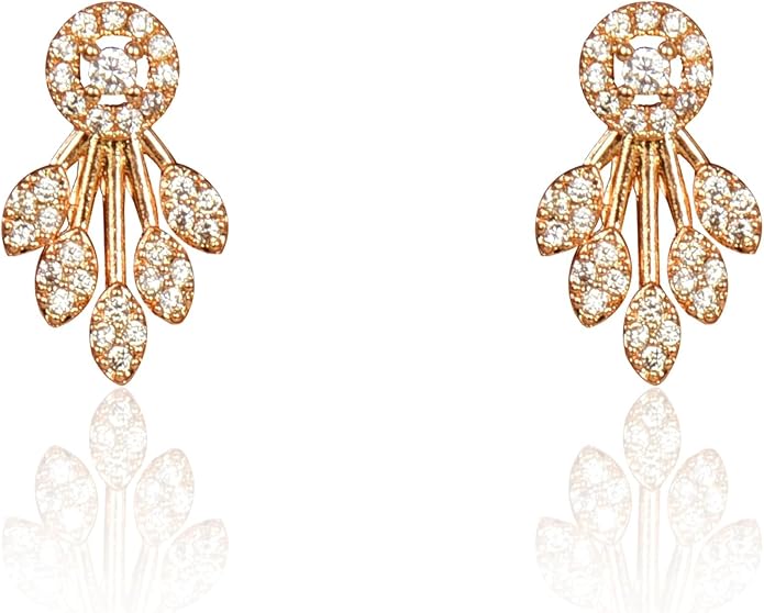 Nilu's Collection American Diamond Stone Studded | Rose Gold/Silver Plated | Anti Tarnish Jewellery Set for Women | Matching Earrings Perfect for Weddings and Special Occasions