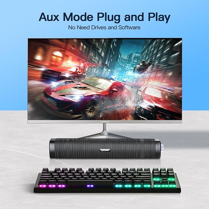USB Computer Speakers,Computer Speakers with 3.5 mm aux,Wired USB Powered & Colorful LED Lights with Switch Button,Surround Sound Portable SoundBar for Monitor Laptop Phone(Black)