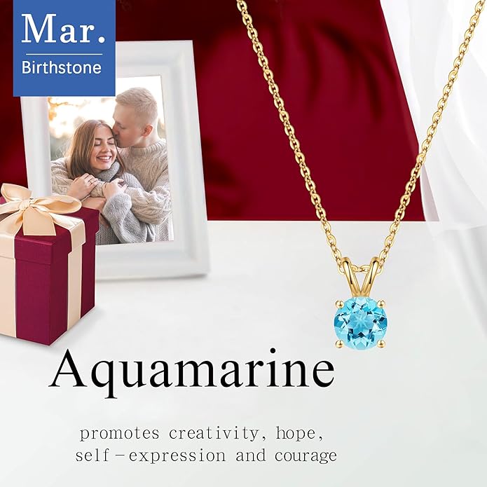 SMILEST Birthstone Necklace for Women Mom Wife, 1ct Sparkle Round Cut Birthstone Pendant 925 Sterling Silver Necklace Gifts for Women Mom Wife Friend