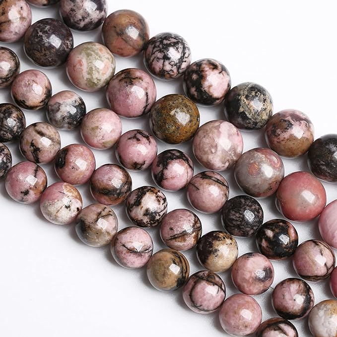 12MM 30PCS Natural Stone Black Stripe Rhodochrosite Gemstone Beads for Jewelry Making DIY Bracelet Necklace Semi Precious Crystal Beads
