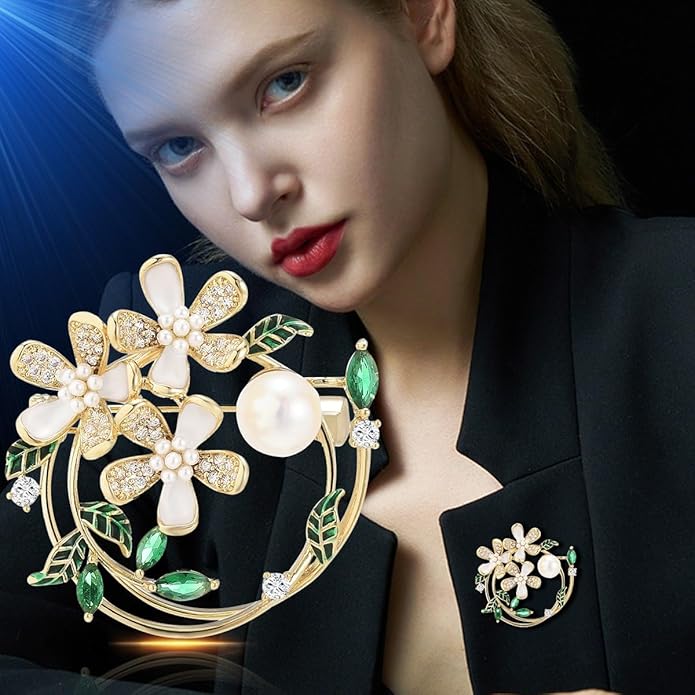 Flower Brooch Pin Rhinestones Pearl Flower Brooches Floral Pin Jewelry for Women Girls