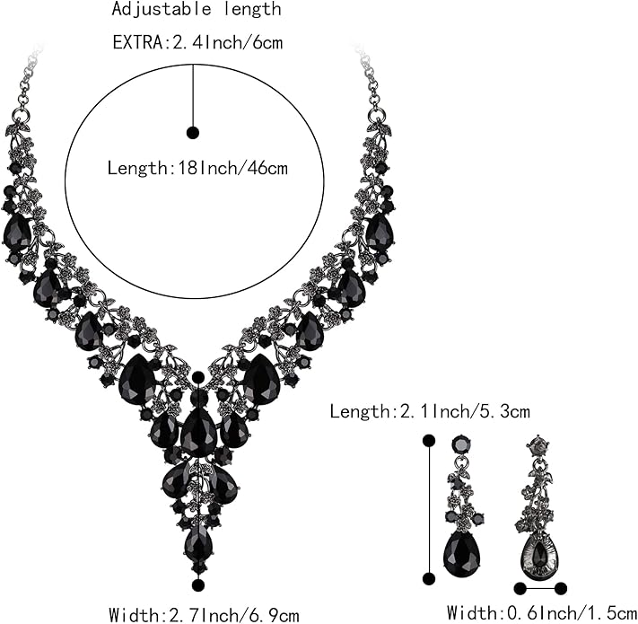BriLove Women's Wedding Bridal Austrian Crystal Teardrop Flower Cluster Statement Necklace Dangle Earrings Jewelry Set for Party Prom