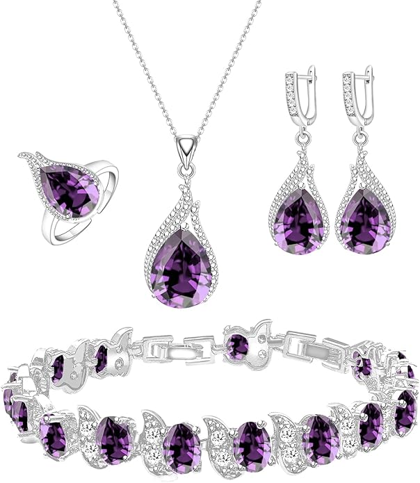 LMXXVJ Jewelry Set for Women,Teardrop Cubic Zirconia Necklace Earrings Adjustable Ring Bracelet Jewelry Set Formal Jewelry Gift