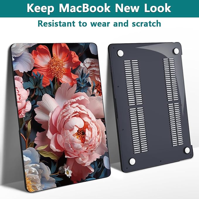 Teryeefi Compatible with MacBook Air 13 inch Case A2337 M1 Chip A2179 A1932 (Release 2018-2020),Protective Slim Cover + Keyboard Cover for 13.3 inch MacBook Air Touch ID & Retina-Colorful Peonies