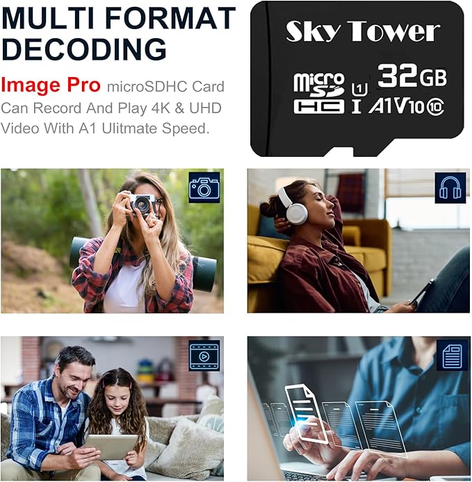 Sky Tower Ultra microSDXC microSDHC UHS-I Memory Card with Adapter [New Version] Flash Memory Card - Up to 100MB/s, U1, Class10, V10, A1, High Speed TF Card (32GB Micro SD Card 2 Pack)