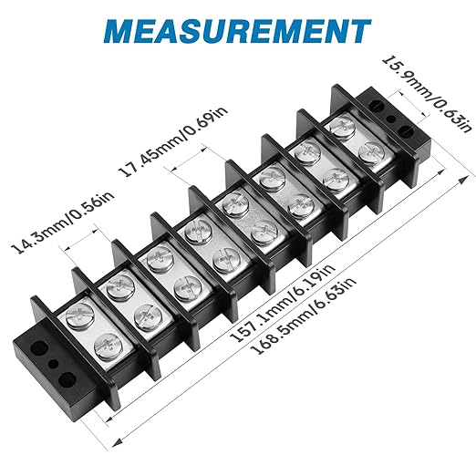GLOSO TBE Double Row Stainless Terminal Blocks, Marine Grade, 4-14 AWG Cu, 75A/600V - 1 Pack, 8 Poles