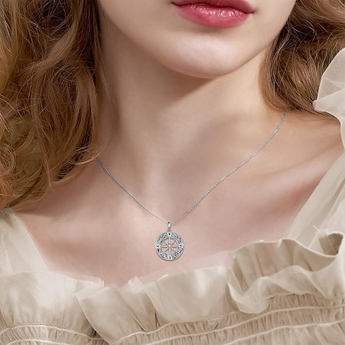 Compass Necklace Sterling Silver Celtic Knot Necklace Graduation Friendship Talisman Travel Necklace Inspirational Graduation Gift Jewelry Gifts for Women Girls