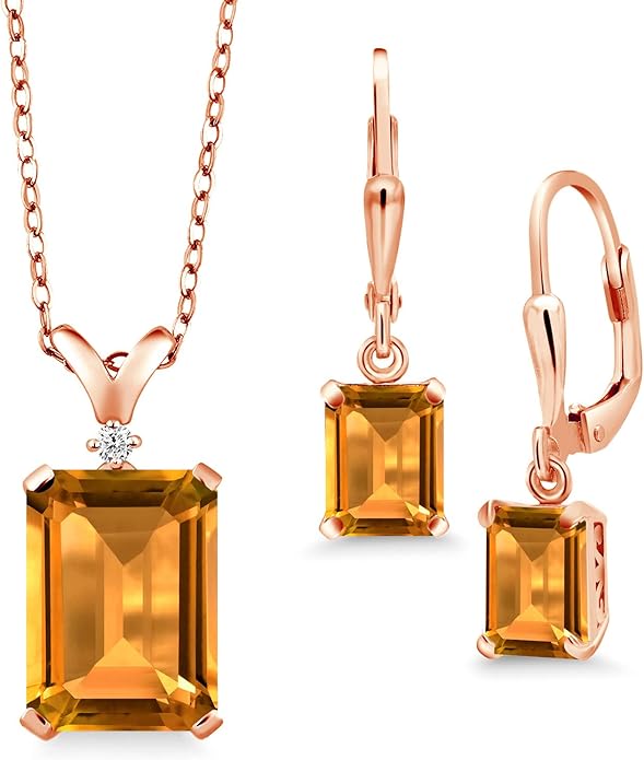 Gem Stone King 9-13 Cttw Pendant and Earrings Jewelry Set For Women | Emerald Cut 14X10MM and 8X6MM | Round 1.5MM | Gemstone Birthstone and Diamond | 925 Sterling Silver | 18 Inch Silver Chain