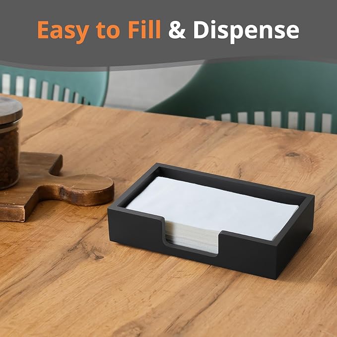 Black Guest Towel Holder Tray for Bathroom, Wood Napkin Holder for Bathroom, Disposable Paper Hand Towel Holder for Bathroom Accessories, Dinner Napkin Holder for Kitchen Table Party