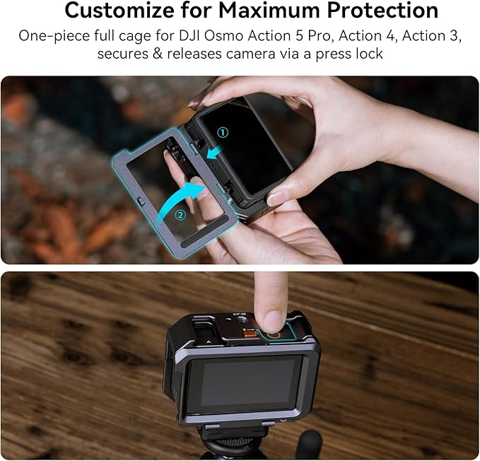 SmallRig Action 5 Pro Action 4 Action 3 Camera Cage for DJI, Protective Cage Compatible for DJI Mic, Protective Frame for Osmo Action 5 Pro Action 4 Action 3-4119C