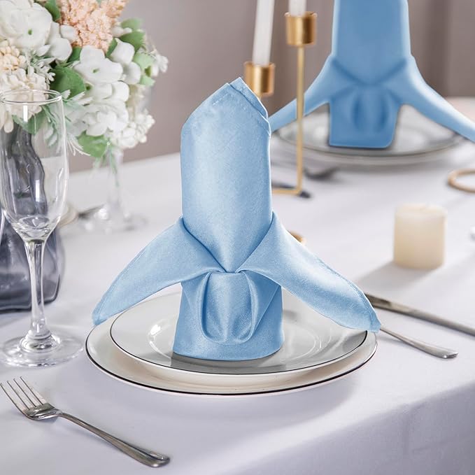 50pcs Polyester Cloth Napkins - 20 x 20 inch Blue Mist Dinner Washable Napkins with Hemmed Edges for Restaurant/Wedding/Hotel(50,Blue Mist)
