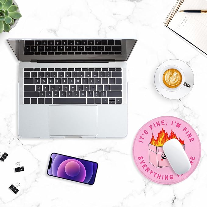 ITNRSIIET Round Mouse Pad with Stitched Edge Premium-Textured Waterproof Non-Slip Rubber Base Desktop Protection Mat Diameter 8.7 inches, Pink Cute Dumpster