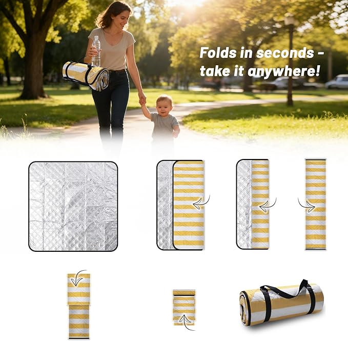 Extra Large Picnic Blanket 80"x80" – Waterproof Outdoor Mat for Beach, Park, Grass, Lawn, Camping, Sandproof & Foldable, Perfect Wedding Registry Gift, Portable Rug for Family Picnics