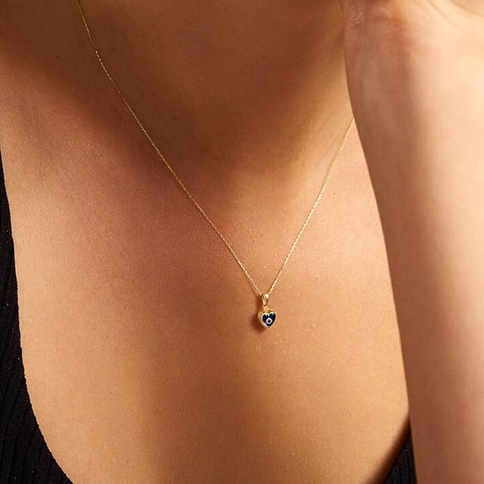 Evil Eye Necklace for Women 14K Gold Plated Delicate Necklaces Blue White CZ Diamond Pendant Necklace Cute Boho Tiny Evil Eye Lucky Protection Jewelry Gift for Women