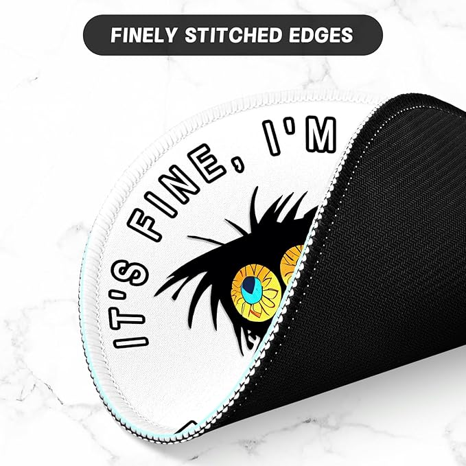 ITNRSIIET Round Mouse Pad with Stitched Edge Premium-Textured Waterproof Non-Slip Rubber Base Desktop Protection Mat Diameter 8.7 inches, Funny Black Cat