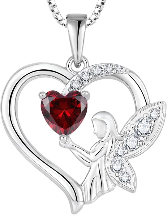 Guardian Angel Necklace 925 Sterling Silver Heart Angel Wings Pendant Birthstone Jewelry for Women
